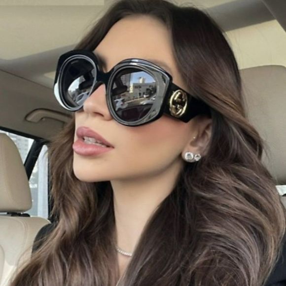 🔥 Gucci GG1308S 001 Sunglasses Black Grey Round Women - Picture 1 of 13